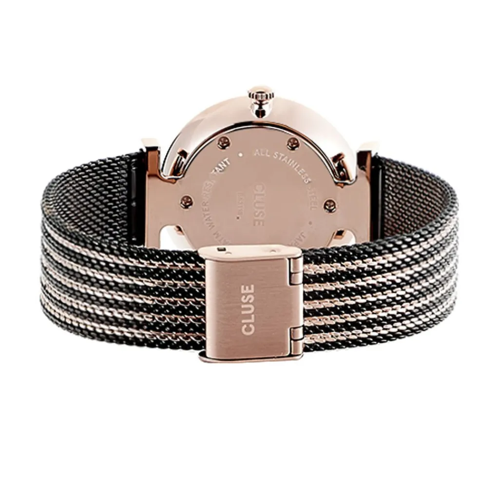 CLUSE Montre Triomphe Noir cadran doré rose fond noir bracelet acier doré rose Hot