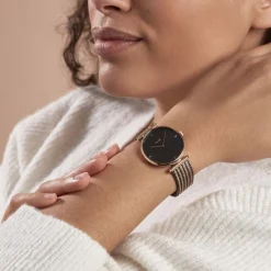 CLUSE Montre Triomphe Noir cadran doré rose fond noir bracelet acier doré rose Hot