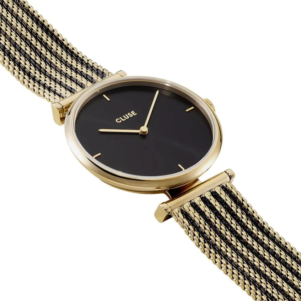 CLUSE Montre Triomphe Noir cadran doré fond noir bracelet acier bicolore Clearance