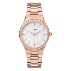 CLUSE Montre Vigoureux Blanc cadran doré rose fond blanc bracelet acier doré rose
