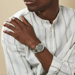 CLUSE Montre Vigoureux Chrono Vert cadran argenté fond vert bracelet acier argenté Outlet