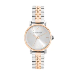 CODHOR Montre Alix Argenté cadran bicolore blanc / rose fond argenté bracelet acier bicolore New