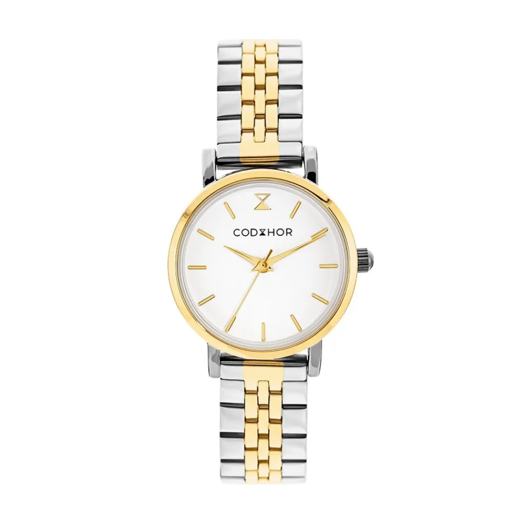 CODHOR Montre Alix Blanc cadran bicolore doré / blanc fond blanc bracelet acier bicolore Clearance