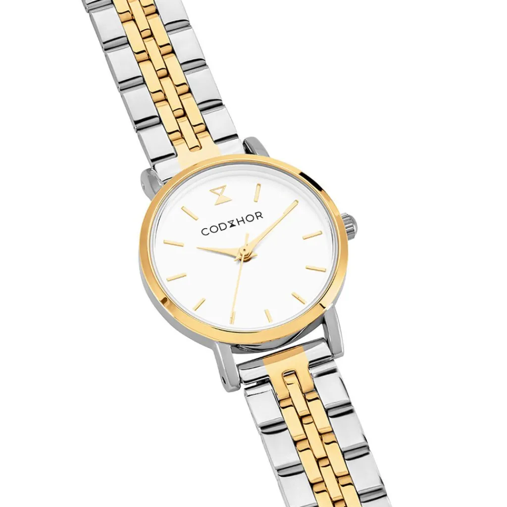 CODHOR Montre Alix Blanc cadran bicolore doré / blanc fond blanc bracelet acier bicolore Clearance