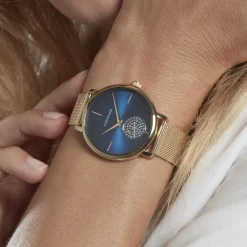 CODHOR Montre Amele Bleu cadran doré fond bleu bracelet acier doré Hot