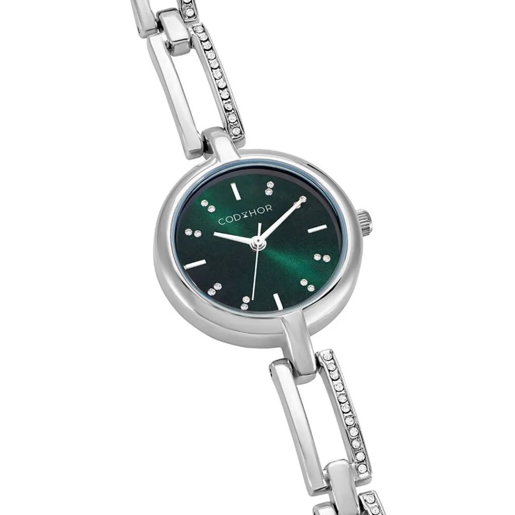 CODHOR Montre Andrea Vert cadran argenté fond vert bracelet alliage argenté Clearance