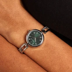 CODHOR Montre Andrea Vert cadran argenté fond vert bracelet alliage argenté Clearance