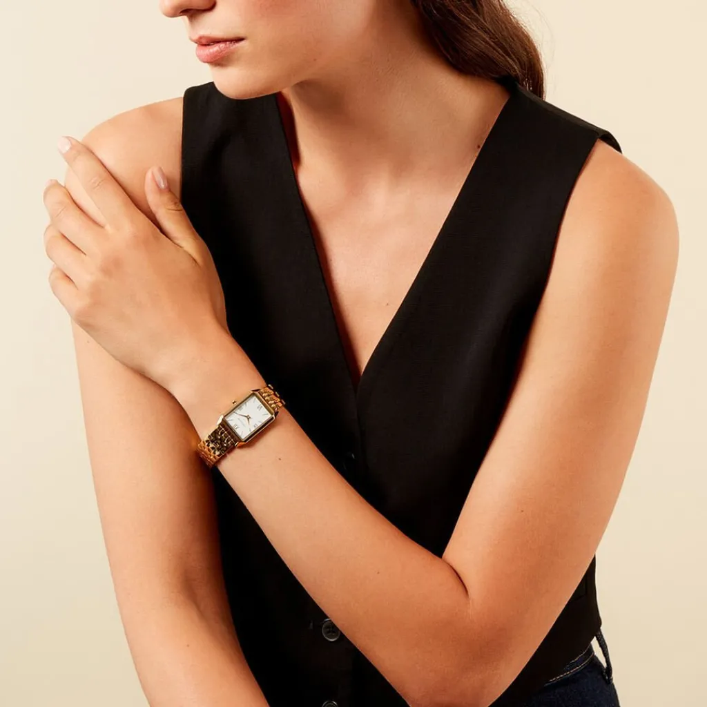 CODHOR Montre Arianne Blanc cadran doré fond blanc bracelet acier doré Sale