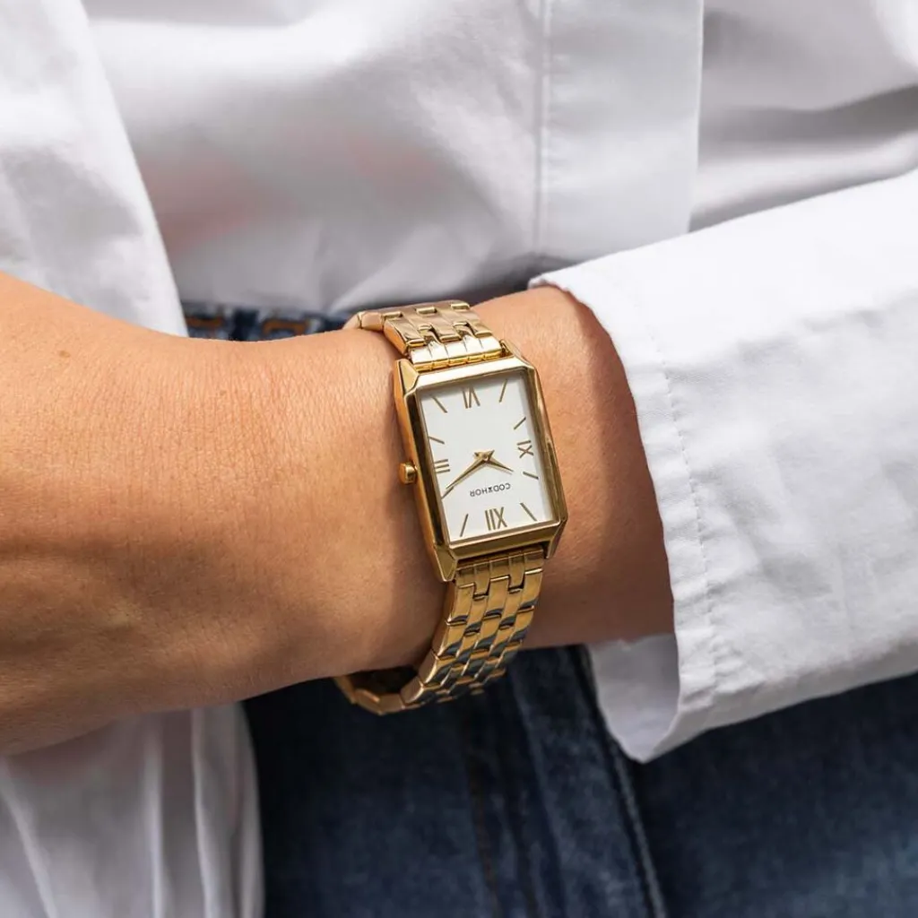 CODHOR Montre Arianne Blanc cadran doré fond blanc bracelet acier doré Sale