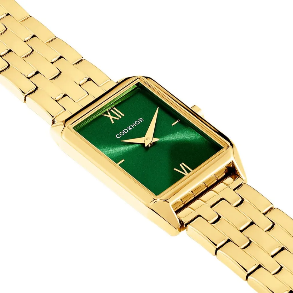 CODHOR Montre Arianne Vert cadran doré fond vert bracelet acier doré Outlet
