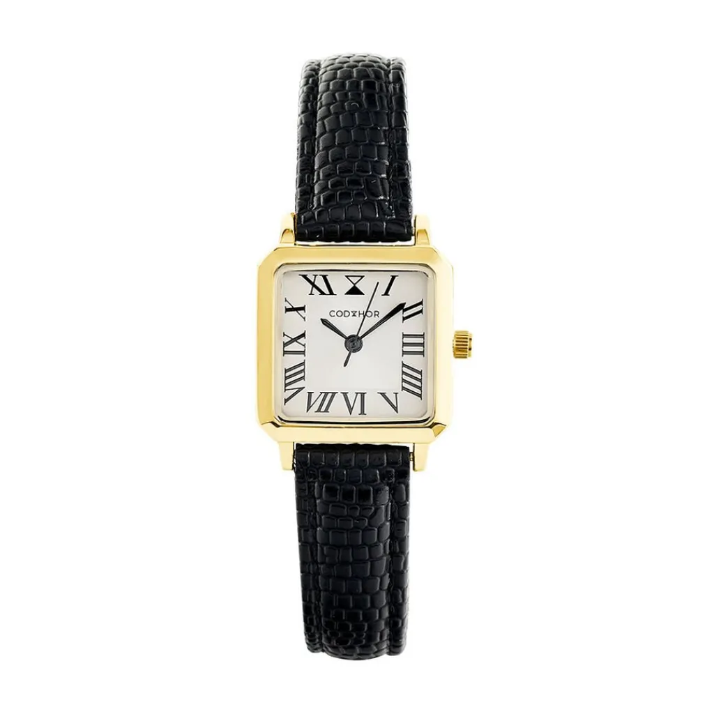 CODHOR Montre Carmelle Blanc cadran doré fond blanc bracelet synthétique noir Online