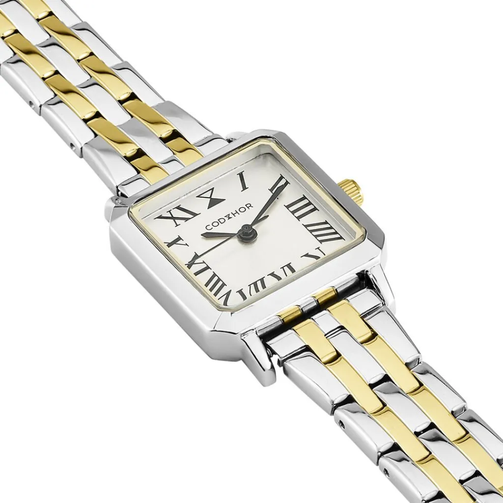 CODHOR Montre Carmelle Blanc cadran argenté fond blanc bracelet alliage bicolore