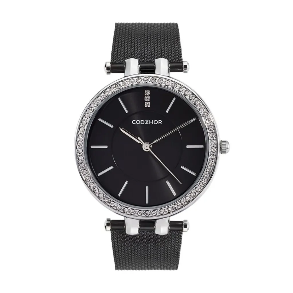 CODHOR Montre Celinia Noir cadran argenté fond noir bracelet acier noir Discount