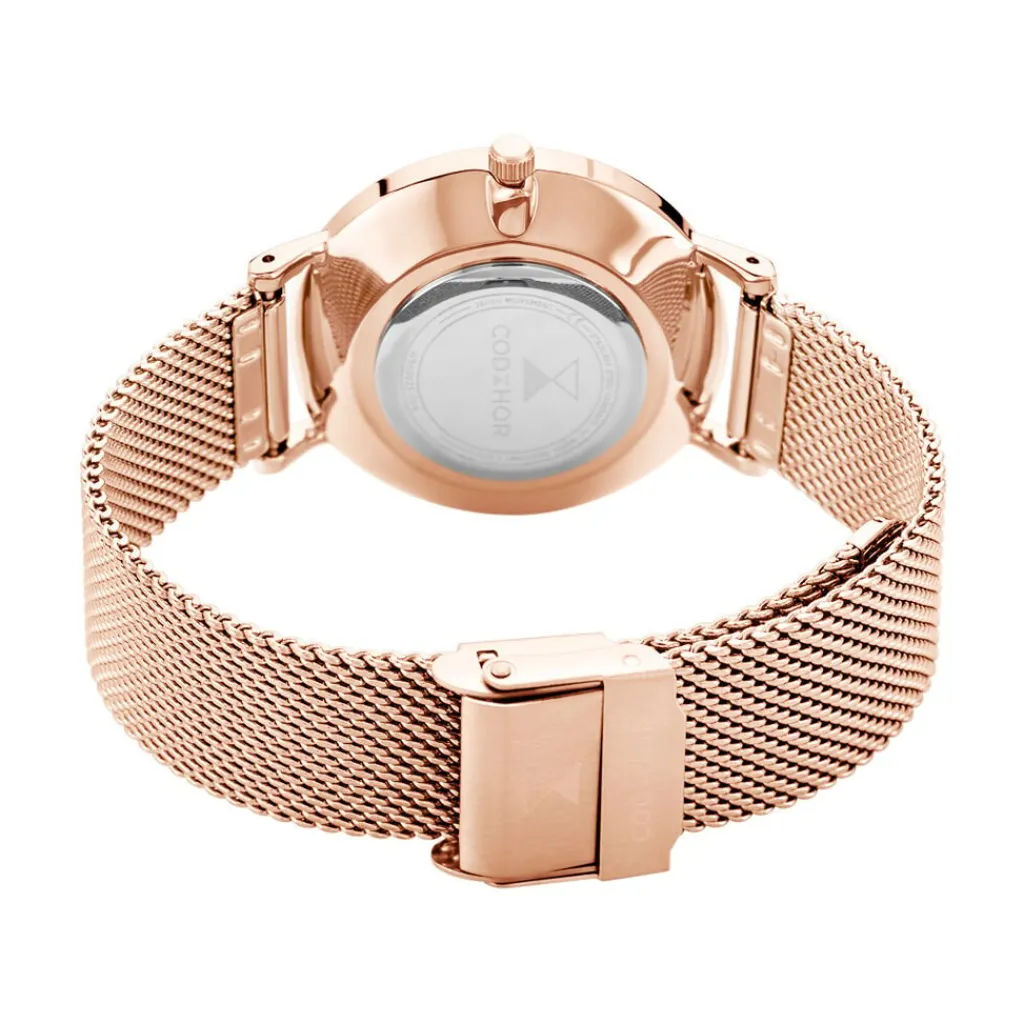 CODHOR Montre Cindy Blanc cadran doré rose fond blanc bracelet acier doré New