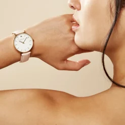 CODHOR Montre Cindy Blanc cadran doré fond blanc bracelet synthétique rose Discount