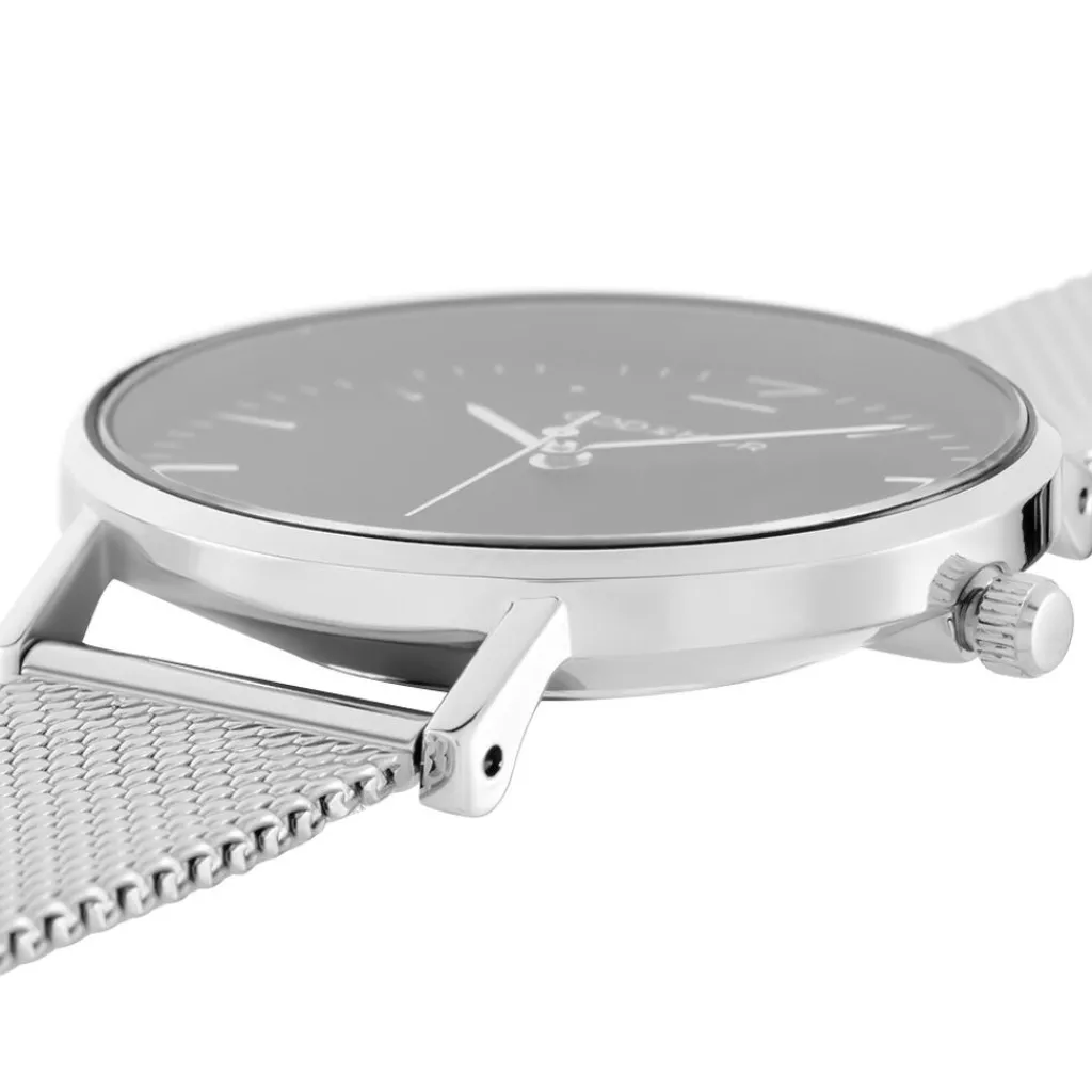 CODHOR Montre Cindy Noir cadran argenté fond noir bracelet acier argenté New