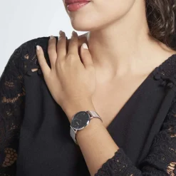 CODHOR Montre Cindy Noir cadran argenté fond noir bracelet acier argenté New