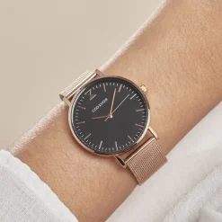 CODHOR Montre Cindy Noir cadran doré rose fond noir bracelet acier doré Outlet