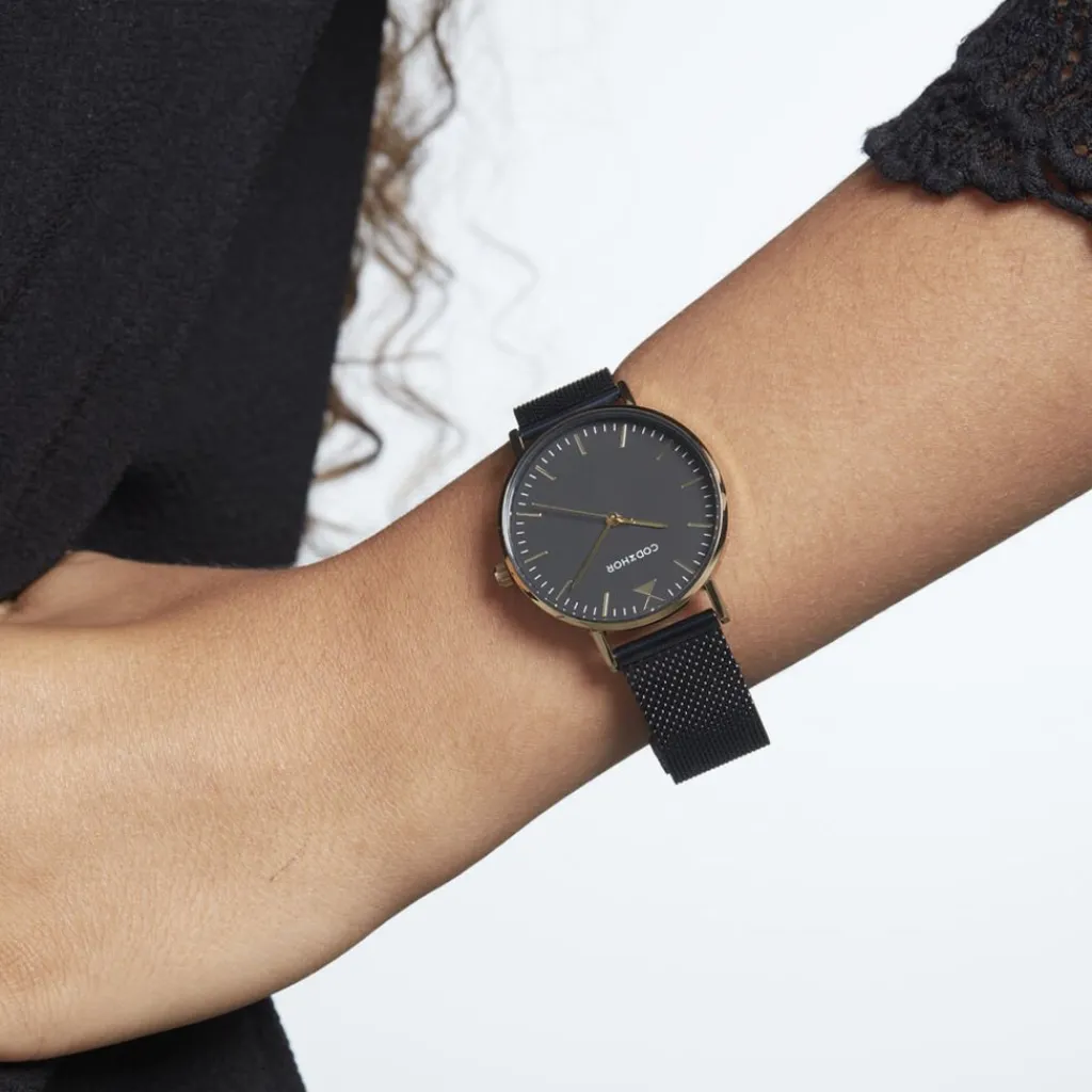 CODHOR Montre Cindy Noir cadran doré fond noir bracelet acier noir Clearance