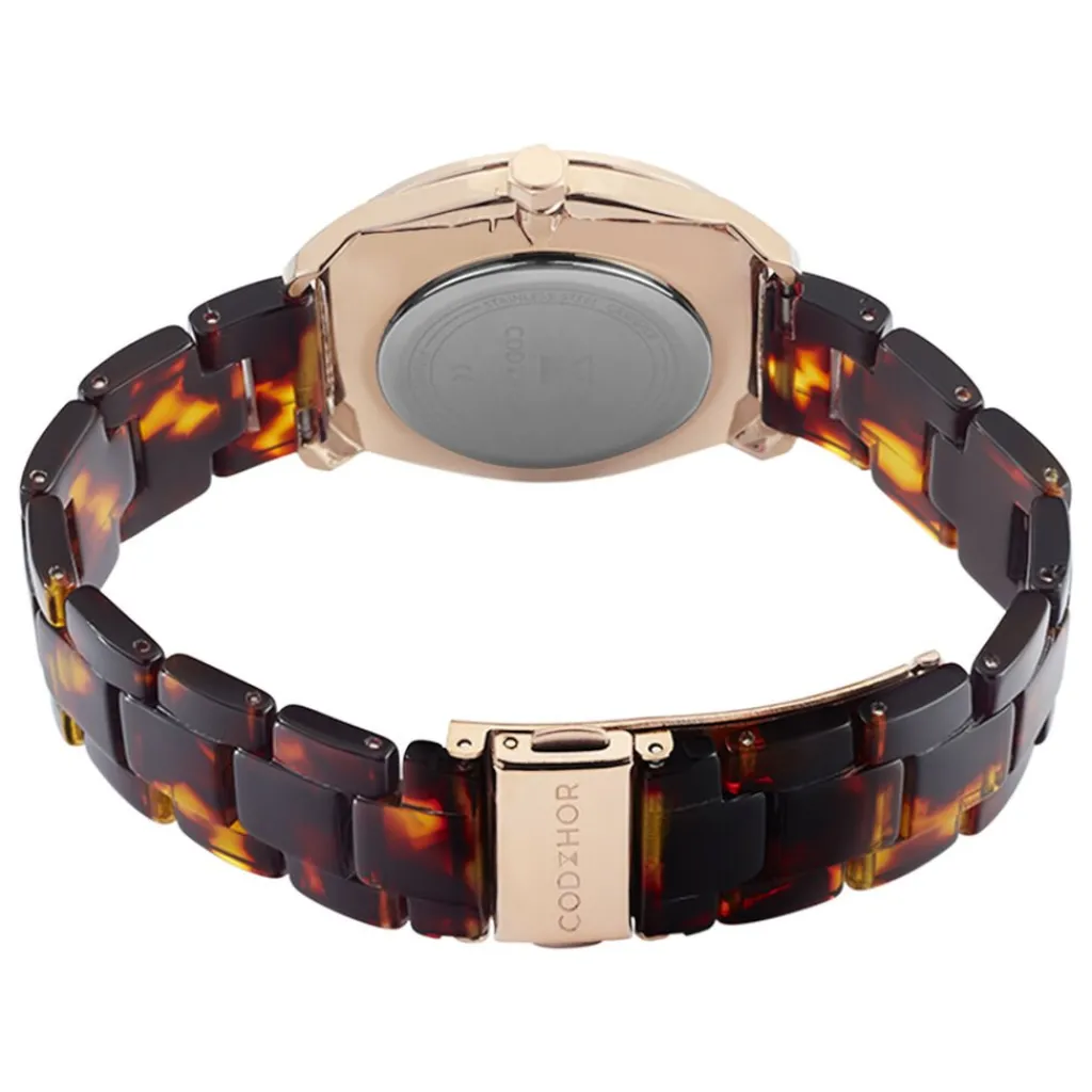 CODHOR Montre Clea Rose cadran doré rose fond rose bracelet acetate marron