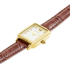 CODHOR Montre Eleonia Blanc cadran doré fond blanc bracelet synthétique marron Hot