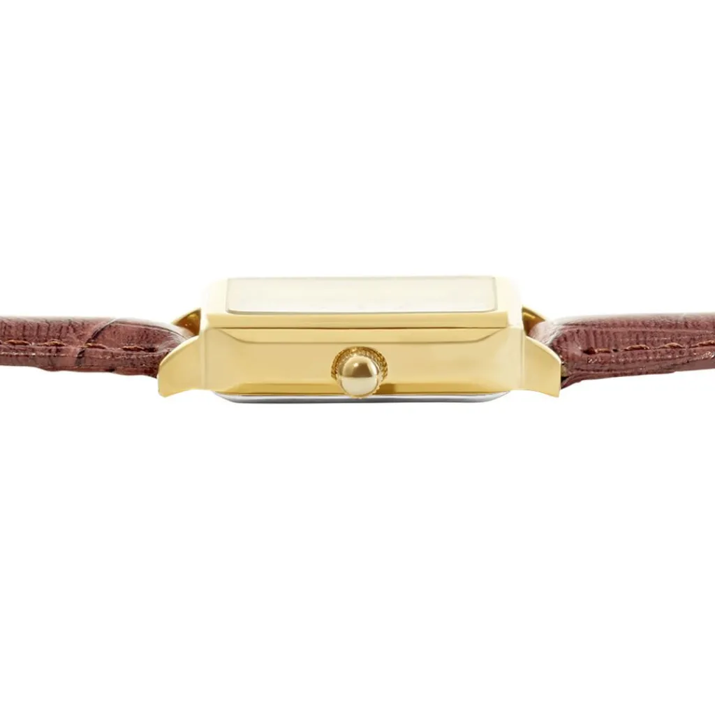 CODHOR Montre Eleonia Blanc cadran doré fond blanc bracelet synthétique marron Hot