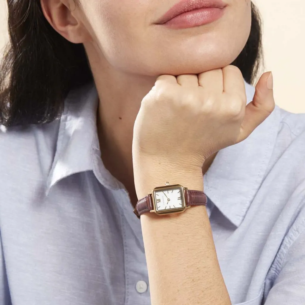 CODHOR Montre Eleonia Blanc cadran doré fond blanc bracelet synthétique marron Hot