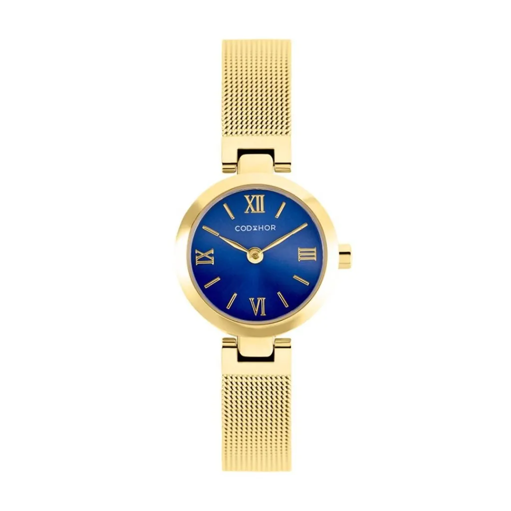 CODHOR Montre Eleonorine Bleu cadran doré fond bleu bracelet acier doré Outlet