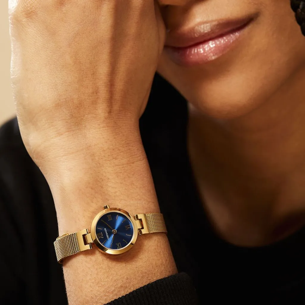 CODHOR Montre Eleonorine Bleu cadran doré fond bleu bracelet acier doré Outlet