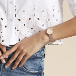 CODHOR Montre Fleur Rose cadran doré rosé fond doré rosé bracelet acier doré rosé Best