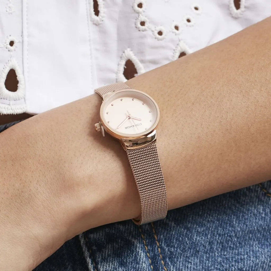 CODHOR Montre Fleur Rose cadran doré rosé fond doré rosé bracelet acier doré rosé Best