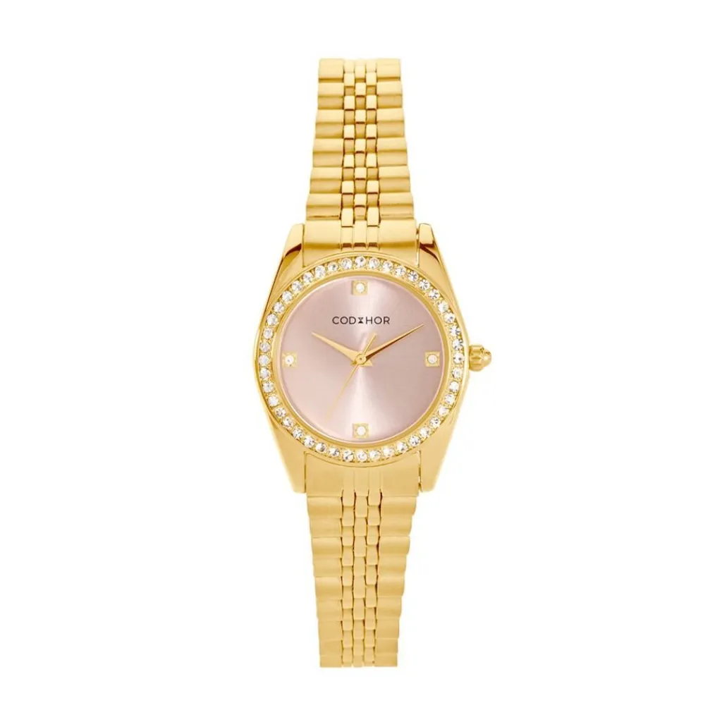 CODHOR Montre Irina Rose cadran doré fond rose bracelet acier doré New