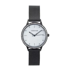 CODHOR Montre Joy Blanc cadran noir fond blanc bracelet acier noir New