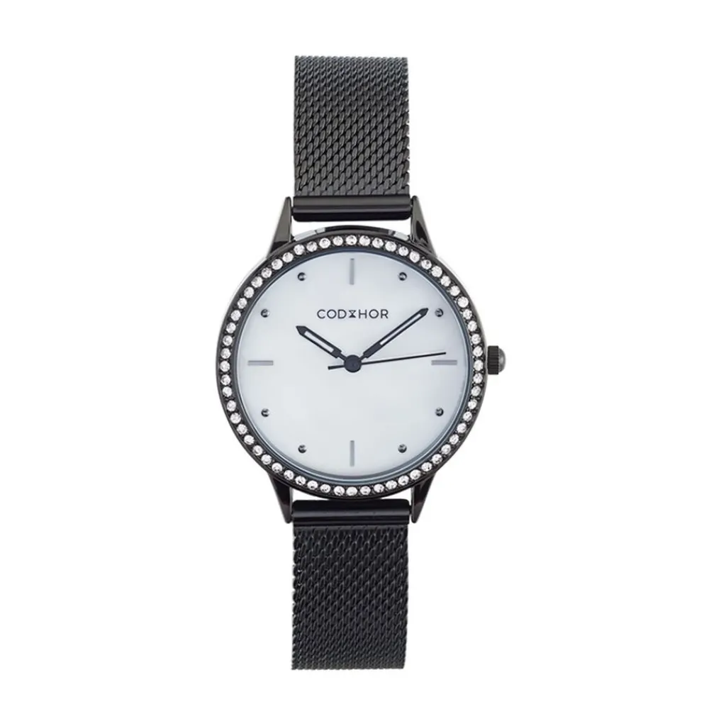CODHOR Montre Joy Blanc cadran noir fond blanc bracelet acier noir New