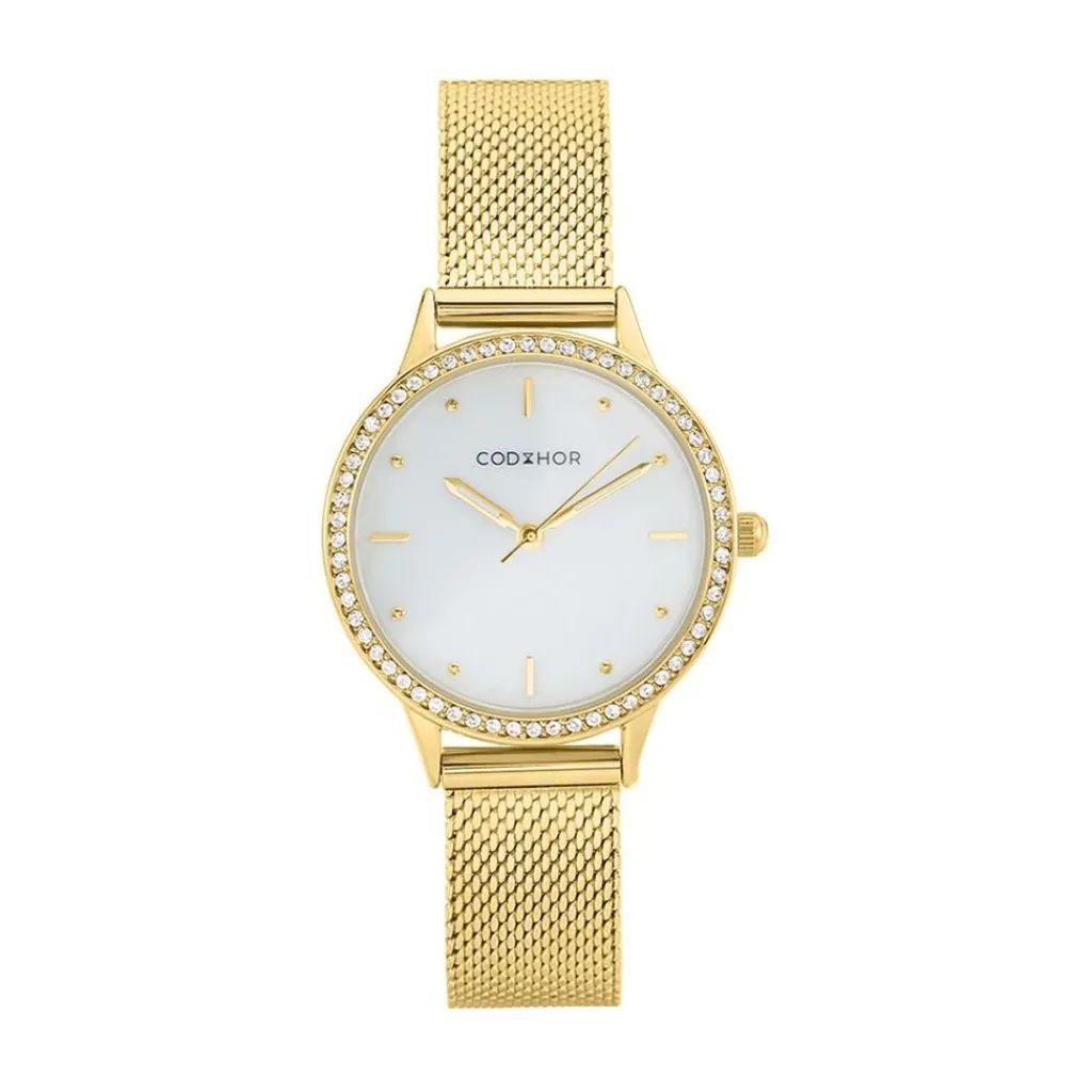 CODHOR Montre Joy Nacre cadran doré fond blanc bracelet acier doré Hot