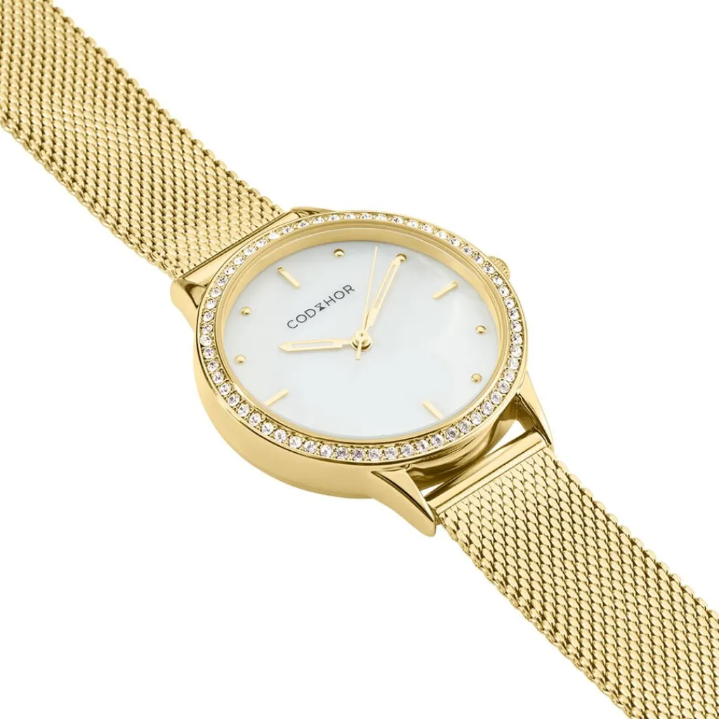 CODHOR Montre Joy Nacre cadran doré fond blanc bracelet acier doré Hot