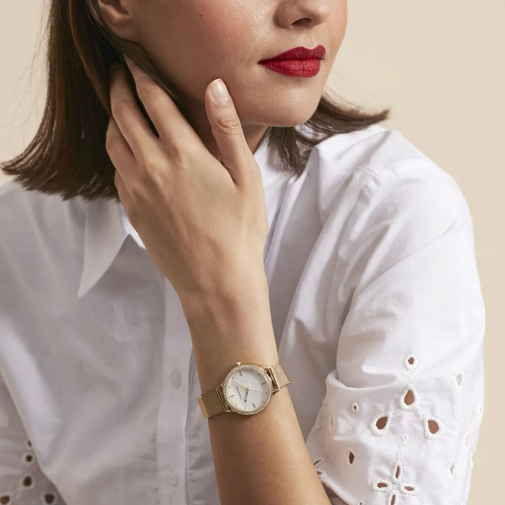 CODHOR Montre Joy Nacre cadran doré fond blanc bracelet acier doré Hot