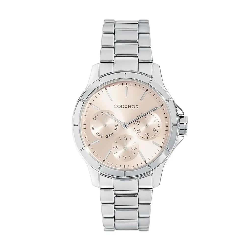 CODHOR Montre Juliette Rose cadran argenté fond rose bracelet alliage argenté Discount