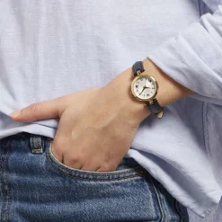 CODHOR Montre Leonie Argenté cadran doré fond argenté bracelet synthétique noir Clearance