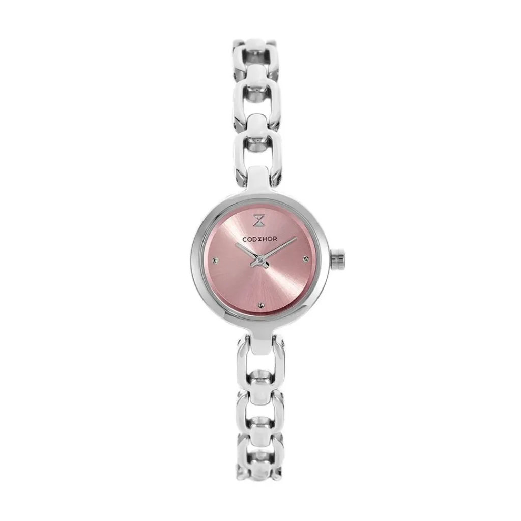 CODHOR Montre Lina Rose cadran argenté fond rose bracelet alliage argenté Best