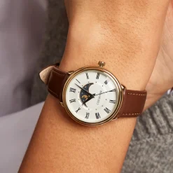 CODHOR Montre Louna Argenté cadran doré fond argenté bracelet synthétique marron Discount