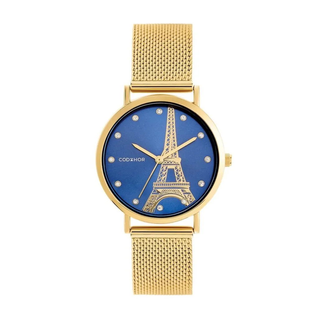 CODHOR Montre Monument Bleu cadran doré fond bleu bracelet acier doré Clearance