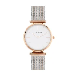 CODHOR Montre Nidia Blanc cadran doré rose fond blanc bracelet acier bicolore Best