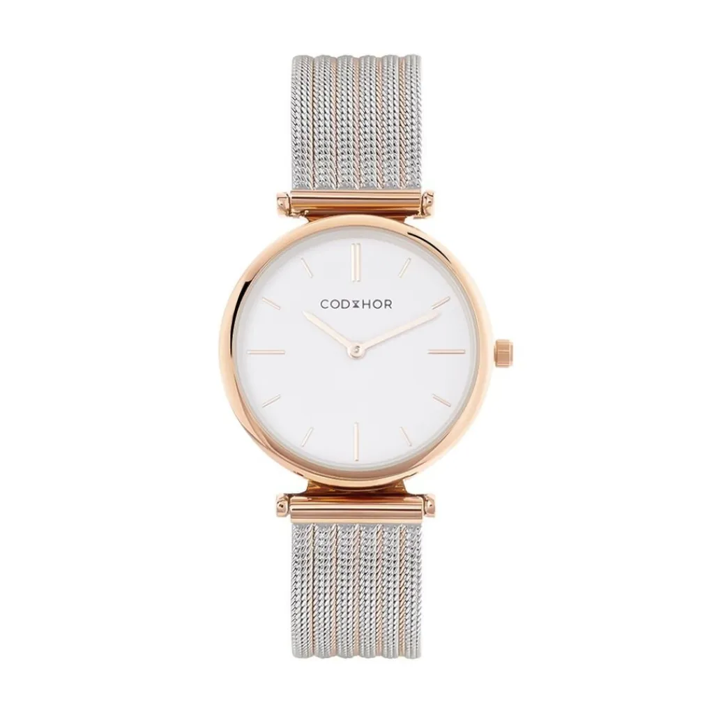 CODHOR Montre Nidia Blanc cadran doré rose fond blanc bracelet acier bicolore Best