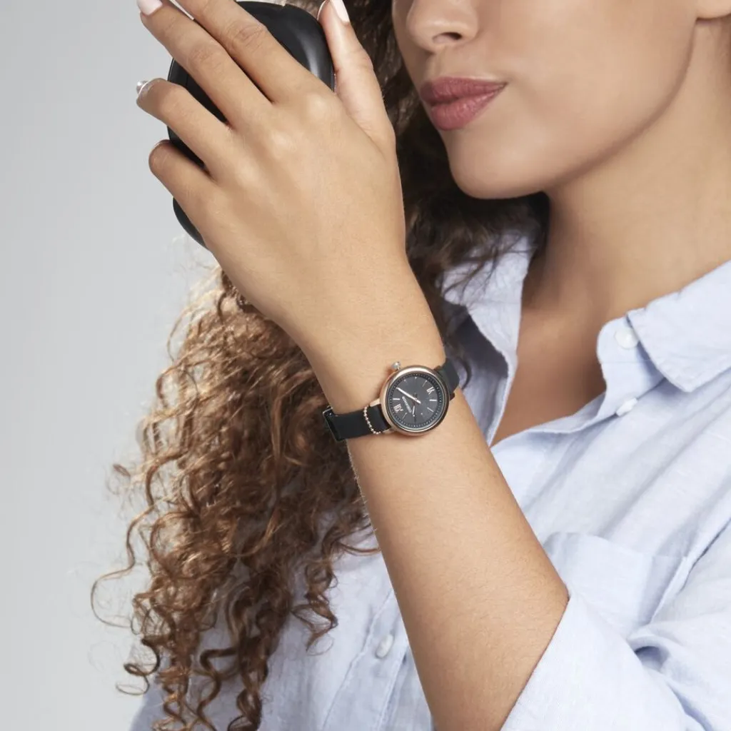 CODHOR Montre Nérine Noir cadran doré rose fond noir bracelet synthétique noir New