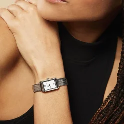 CODHOR Montre Suzy Blanc cadran argenté fond blanc bracelet acier argenté Clearance