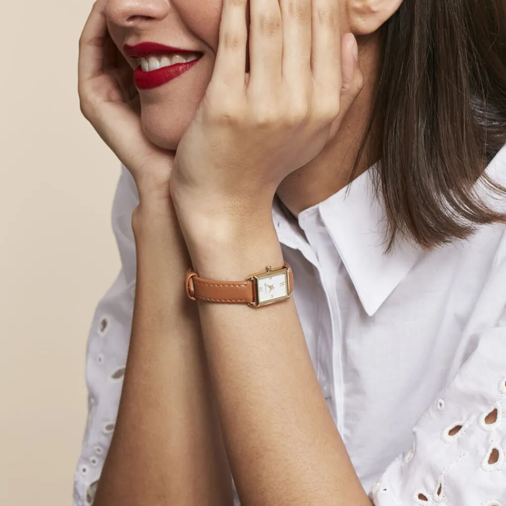 CODHOR Montre Suzy Blanc cadran doré fond blanc bracelet synthétique marron Online