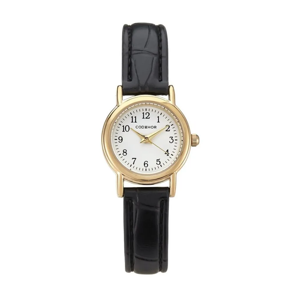 CODHOR Montre Veronique Blanc cadran doré fond blanc bracelet synthétique noir Sale