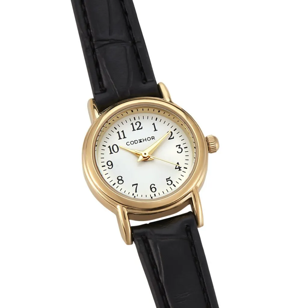 CODHOR Montre Veronique Blanc cadran doré fond blanc bracelet synthétique noir Sale
