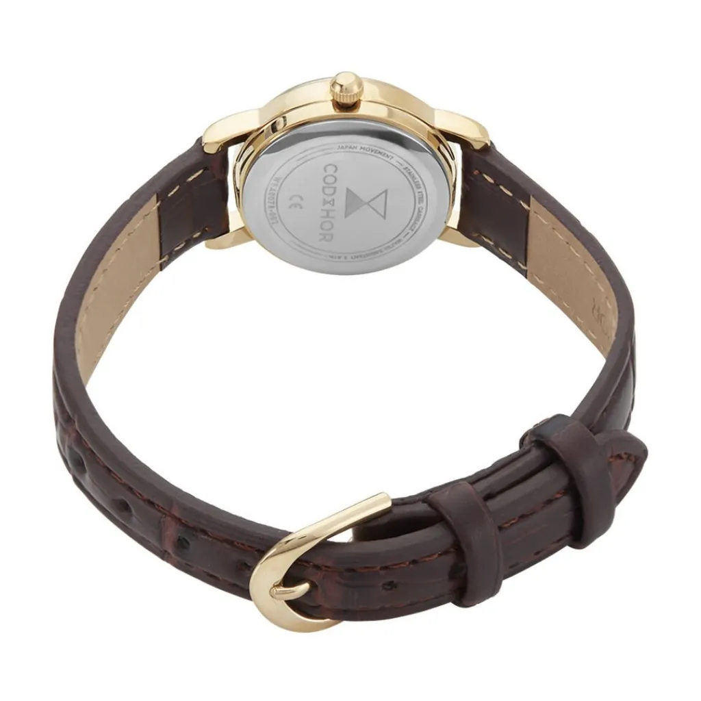 CODHOR Montre Veronique Blanc cadran doré fond blanc bracelet synthétique marron Sale